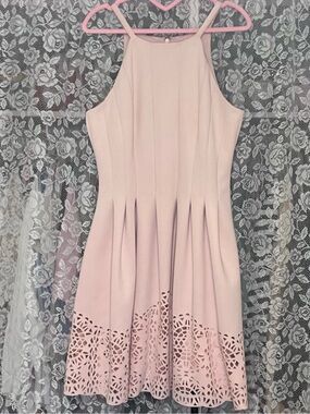 Vince Camuto Blush Pink Laser Cut Fit & Flare Dress Size 12